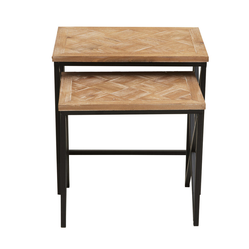 Natural Parquet Fir Wood Set of Two Nesting Tables with Black Metal Frame | Kickford