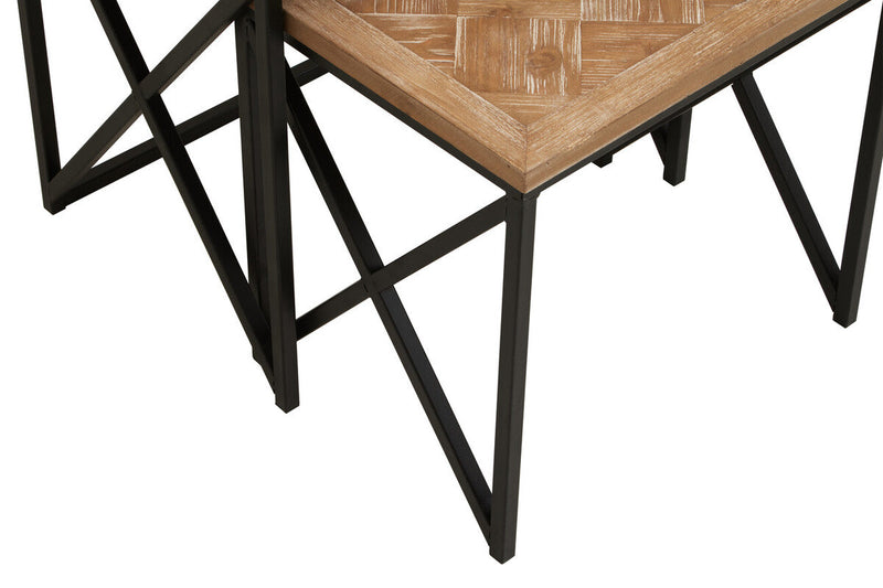 Natural Parquet Fir Wood Set of Two Nesting Tables with Black Metal Frame | Kickford