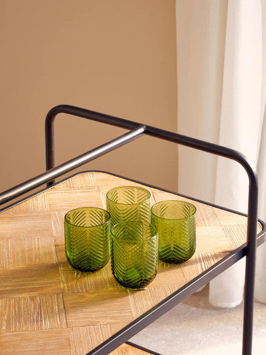 Natural 2 Tier Trolley with Parquet Pattern | Kickford