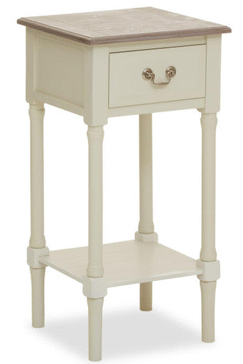 Natural Wooden Frame and White 1 Drawer Wooden Side Table with Lower Storage Shelf | Heritage
