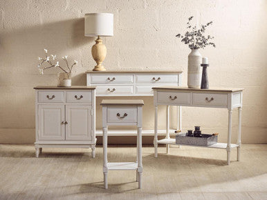Natural Wooden Frame and White 1 Drawer Wooden Side Table with Lower Storage Shelf | Heritage
