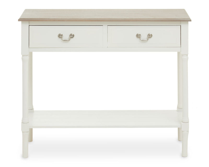 Natural Wooden Frame and White 2 Drawer Wooden Side Table with Lower Storage Shelf | Heritage