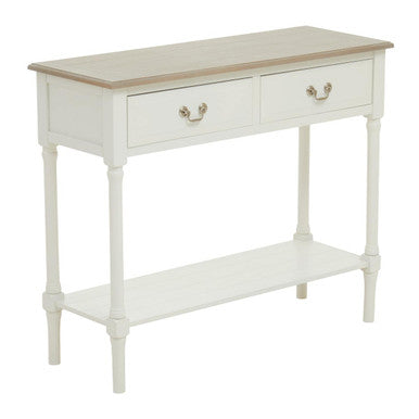 Natural Wooden Frame and White 2 Drawer Wooden Side Table with Lower Storage Shelf | Heritage