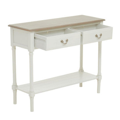 Natural Wooden Frame and White 2 Drawer Wooden Side Table with Lower Storage Shelf | Heritage