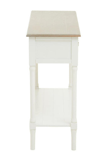 Natural Wooden Frame and White 2 Drawer Wooden Side Table with Lower Storage Shelf | Heritage