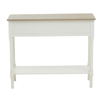 Natural Wooden Frame and White 2 Drawer Wooden Side Table with Lower Storage Shelf | Heritage