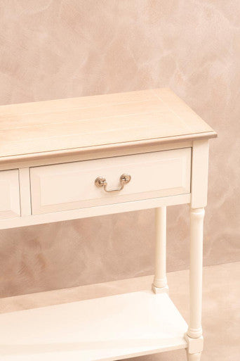Natural Wooden Frame and White 2 Drawer Wooden Side Table with Lower Storage Shelf | Heritage