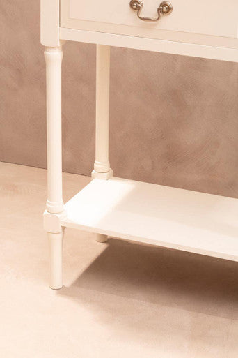 Natural Wooden Frame and White 2 Drawer Wooden Side Table with Lower Storage Shelf | Heritage
