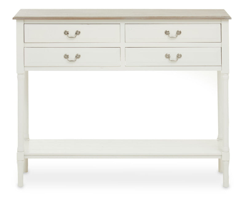 Natural Wooden Frame and White 4 Drawer Wooden Side Table with Lower Storage Shelf | Heritage