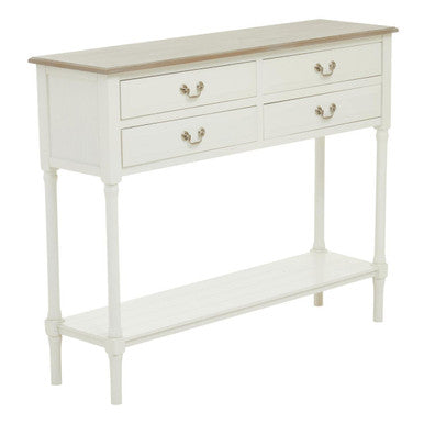 Natural Wooden Frame and White 4 Drawer Wooden Side Table with Lower Storage Shelf | Heritage