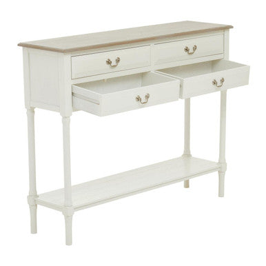 Natural Wooden Frame and White 4 Drawer Wooden Side Table with Lower Storage Shelf | Heritage