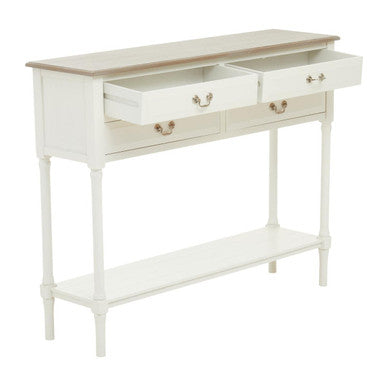 Natural Wooden Frame and White 4 Drawer Wooden Side Table with Lower Storage Shelf | Heritage