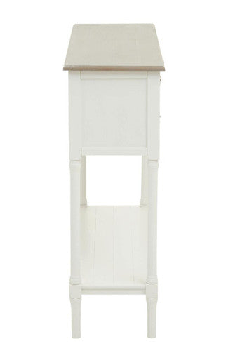 Natural Wooden Frame and White 4 Drawer Wooden Side Table with Lower Storage Shelf | Heritage