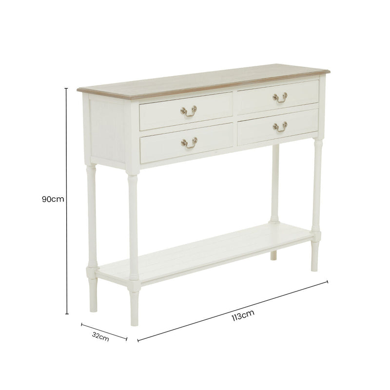 Natural Wooden Frame and White 4 Drawer Wooden Side Table with Lower Storage Shelf | Heritage