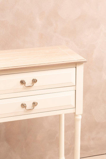 Natural Wooden Frame and White 4 Drawer Wooden Side Table with Lower Storage Shelf | Heritage