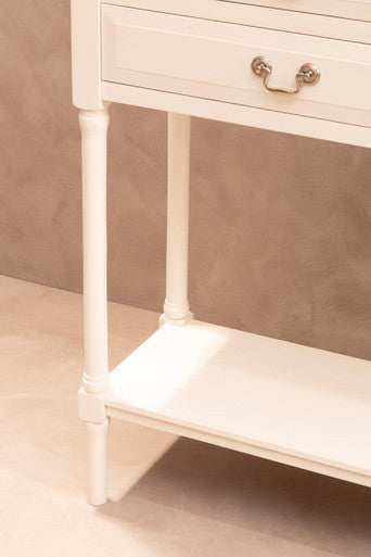 Natural Wooden Frame and White 4 Drawer Wooden Side Table with Lower Storage Shelf | Heritage