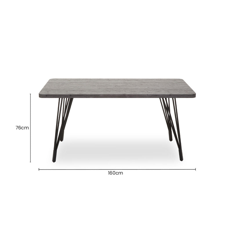 Dark Grey Veneer Wooden Dining Table with Black Slender Legs | Anube