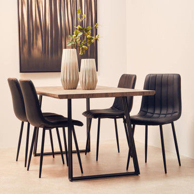 Brown Veneer Rectangular Dining Table with Metal Frame | Adele