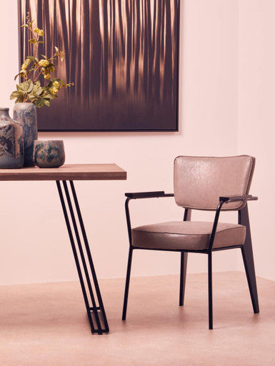 Brown Veneer Rectangular Dining Table with Metal Frame | Adele