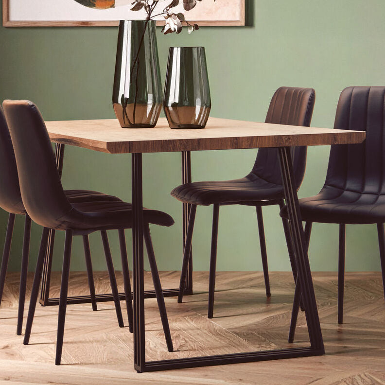 Brown Veneer Rectangular Dining Table with Metal Frame | Adele