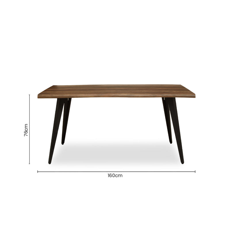Brown Dark Wood Veneer Top Dining Table with Black Slender Legs | Assia