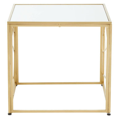 Gold Finish Metal Frame Side Table with Mirror Top | Farran