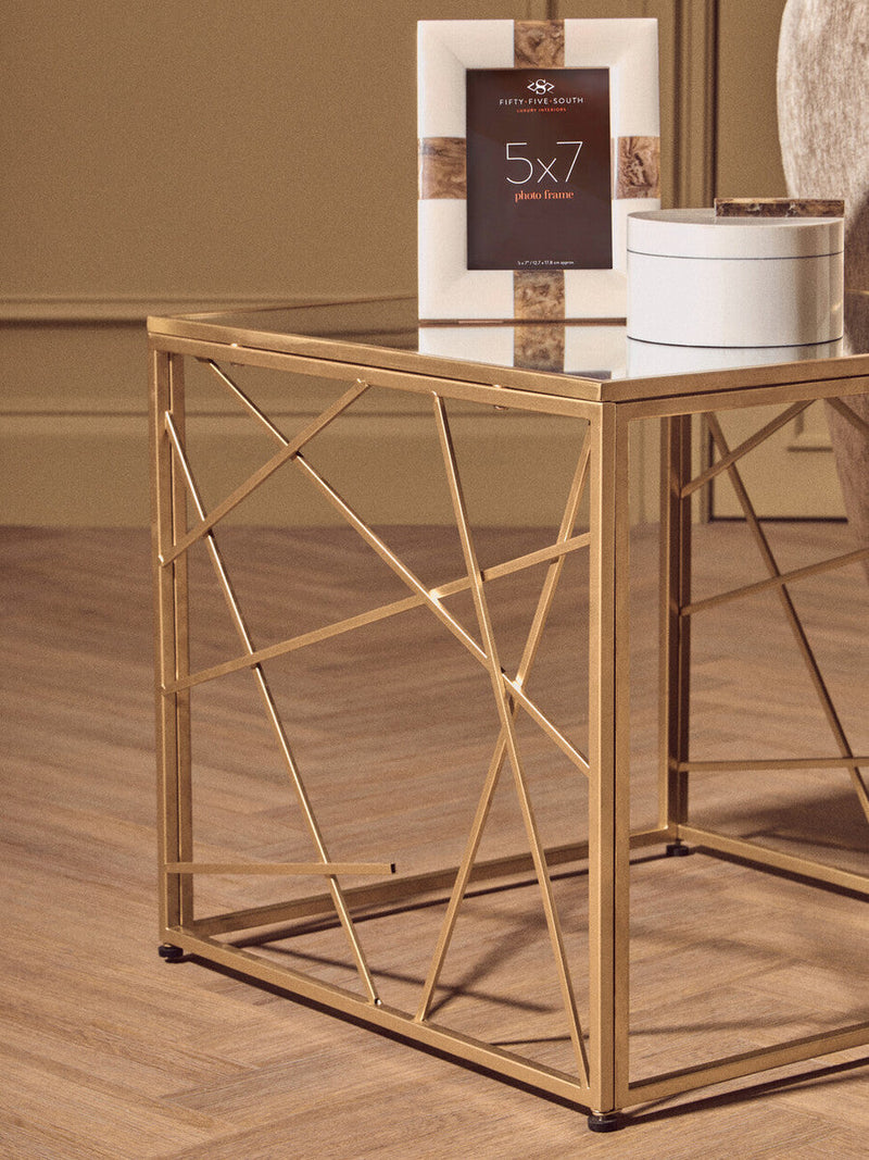 Gold Finish Metal Frame Side Table with Mirror Top | Farran