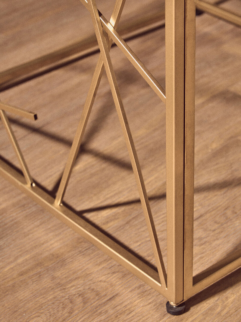 Gold Finish Metal Frame Side Table with Mirror Top | Farran