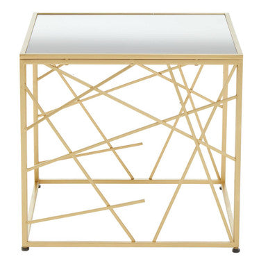 Gold Finish Metal Frame Side Table with Mirror Top | Farran