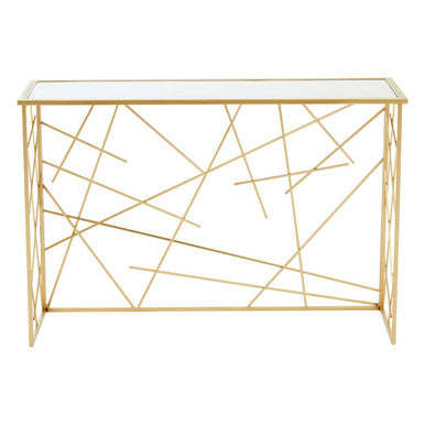 Gold Finish Metal Frame Console Table with Mirror Top | Farran