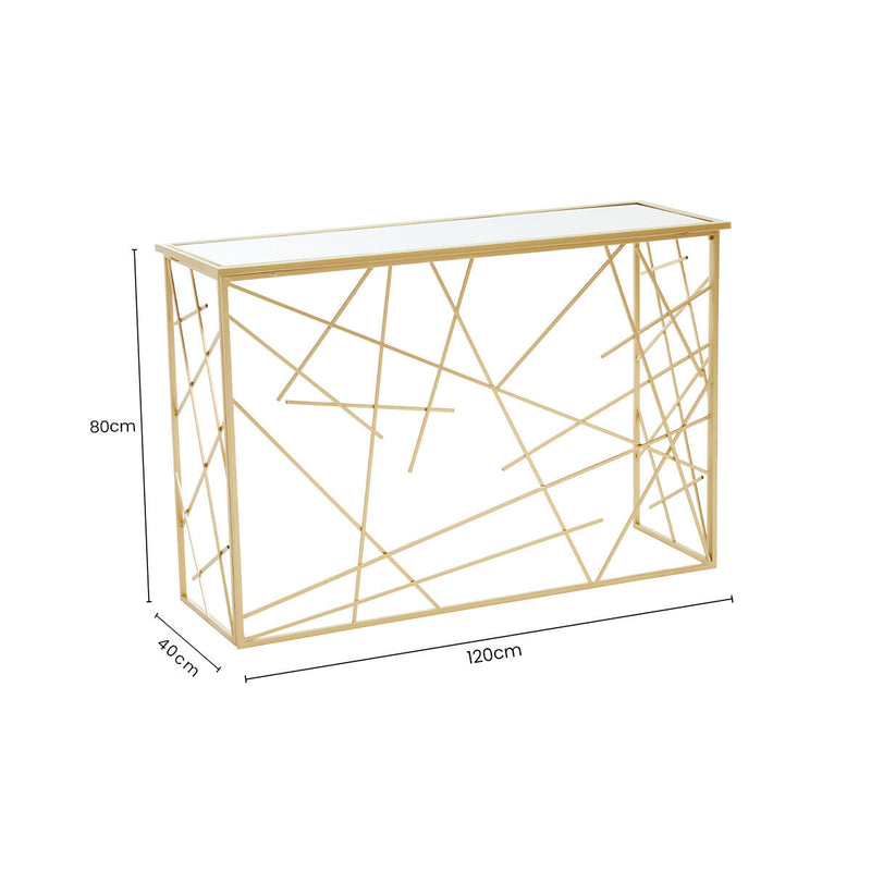 Gold Finish Metal Frame Console Table with Mirror Top | Farran