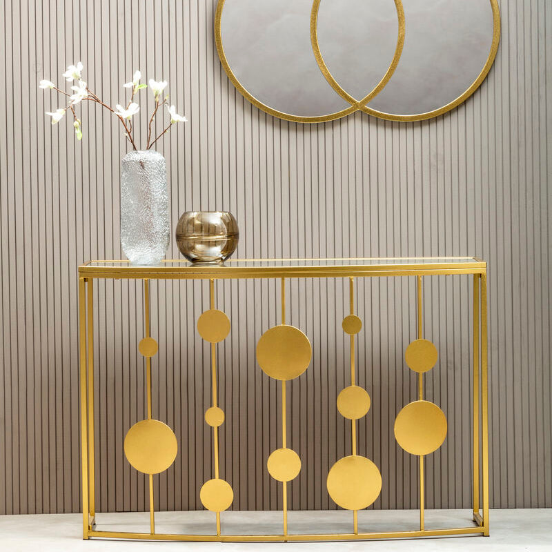 Champagne Gold Finish Metal Frame Console Table with Mirror Top | Farran
