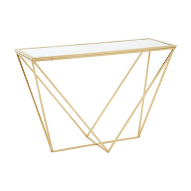 Gold Finish Metal Frame Rectangular Console Table with Glass Top | Farran