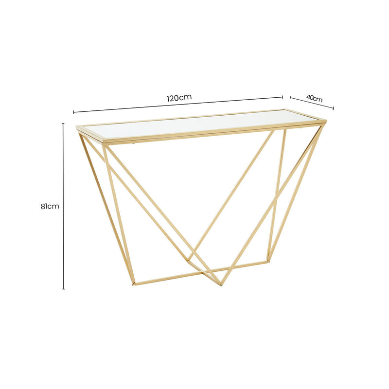 Gold Finish Metal Frame Rectangular Console Table with Glass Top | Farran