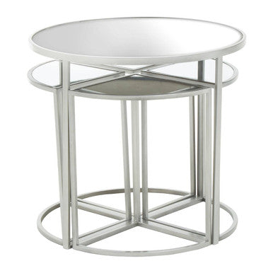 Set of 5 Glass Top Silver Finish Frame Nesting Tables with Geometric Design | Farran