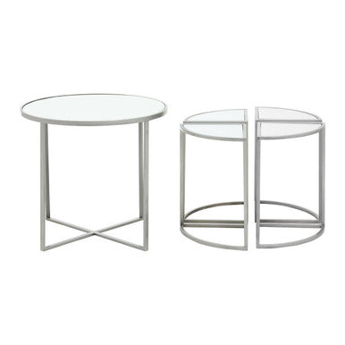 Set of 5 Glass Top Silver Finish Frame Nesting Tables with Geometric Design | Farran