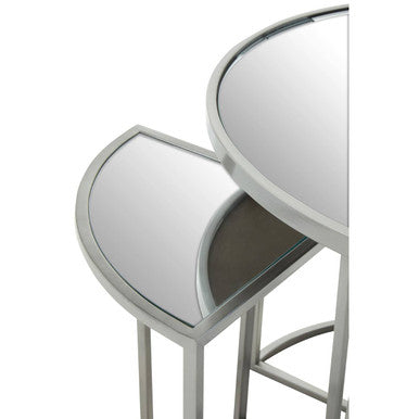 Set of 5 Glass Top Silver Finish Frame Nesting Tables with Geometric Design | Farran
