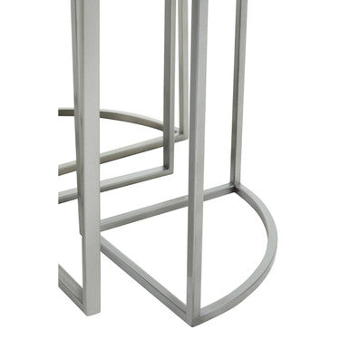 Set of 5 Glass Top Silver Finish Frame Nesting Tables with Geometric Design | Farran