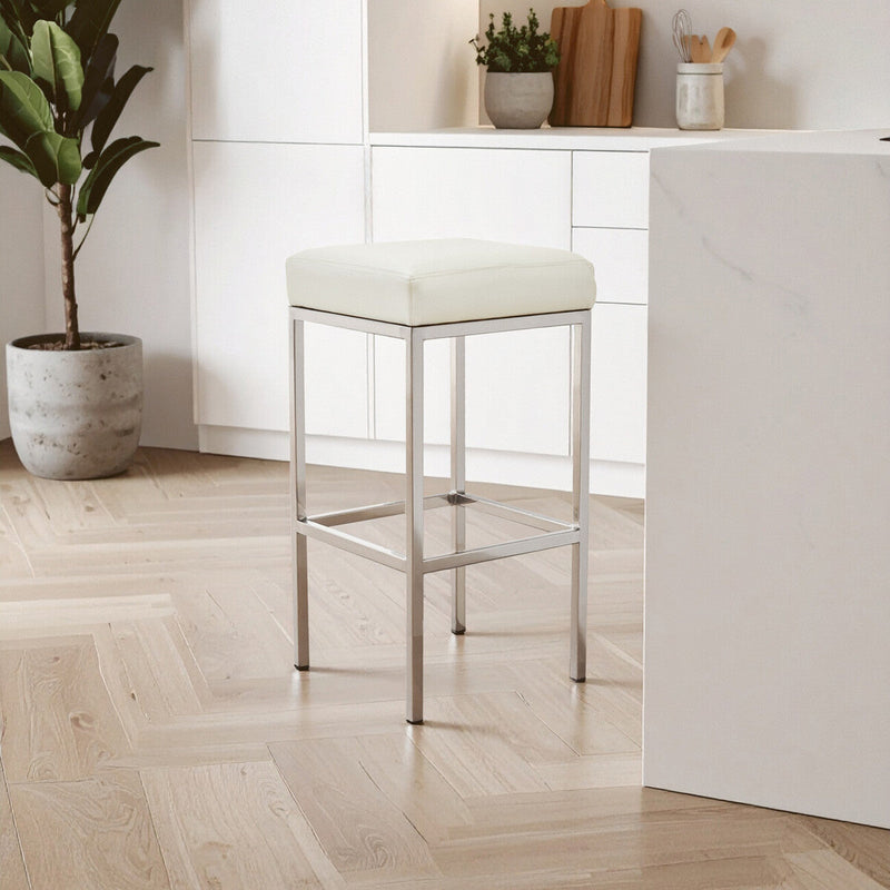 White and Chrome Finish Bar Stool | Baina