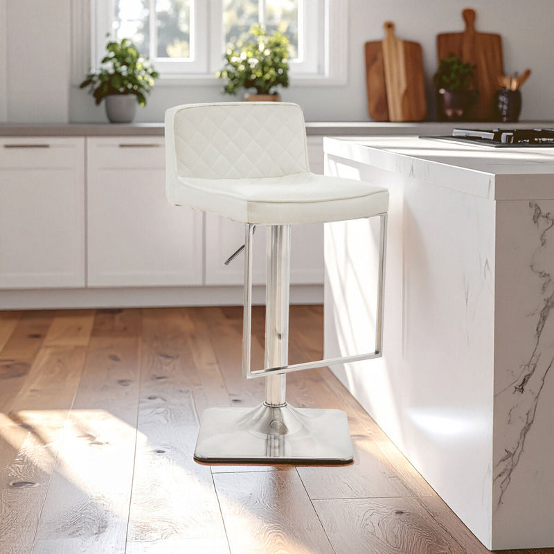White and Chrome Bar Stool with Square Base | Baina