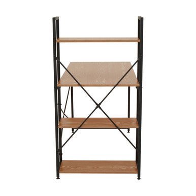 Wood Finish Desk with Shelves in Black Frame | Laxton