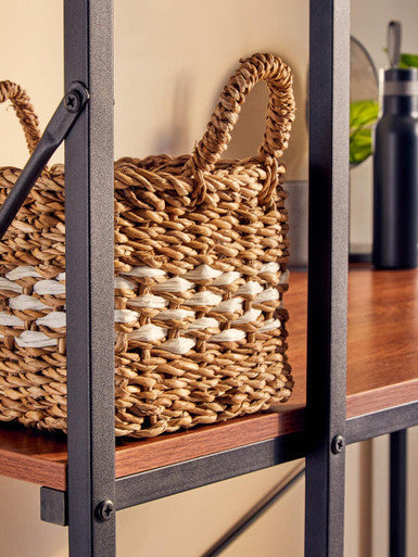 Wood Finish Desk with Shelves in Black Frame | Laxton