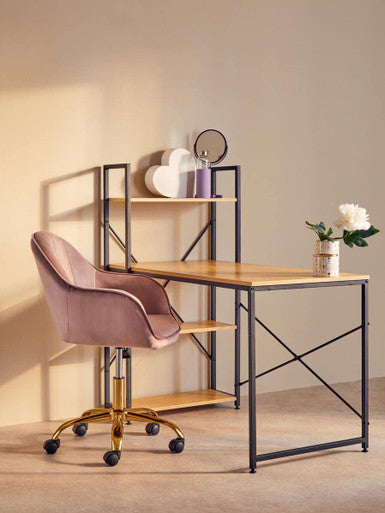 Light Oak Effect Desk with Shelves | Laxton