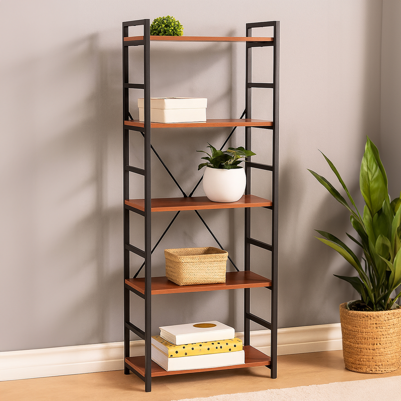 5 Tier Wood Finish Shelf Unit | Laxton