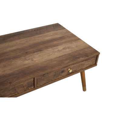 Brown Wood Veneer Coffee Table with 2 Drawers and Angular Wooden Legs | Frida