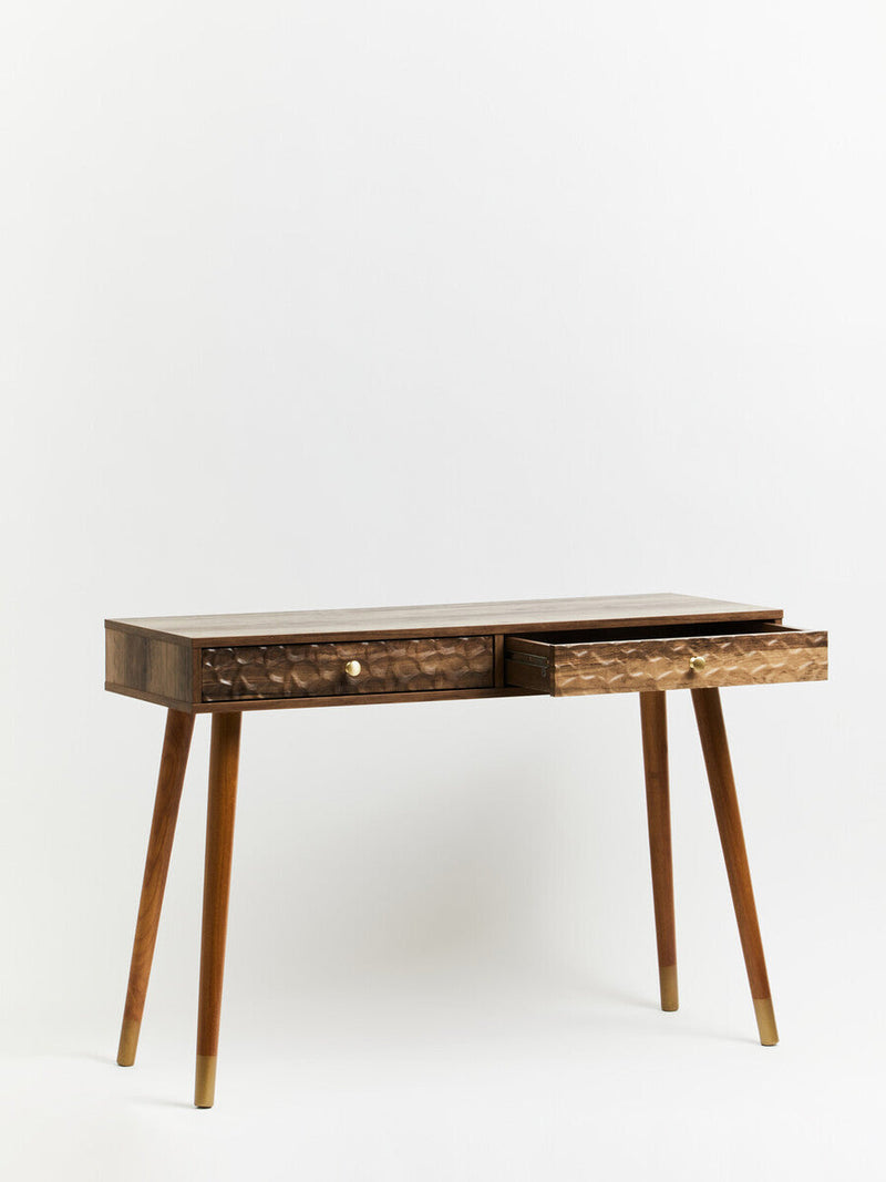 Brown Natural Wood Veneer Console Table with 2 Storage Drawers | Frida