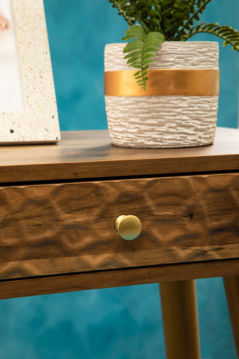 Brown Natural Wood Veneer Console Table with 2 Storage Drawers | Frida