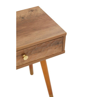 Natural Brown Wood Effect Bedside Table with 1 Drawer and Angular Legs | Frida
