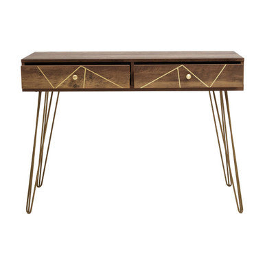 Wood Effect Console Table with 2 Storage Drawers and Hairpin Metal Legs | Flori