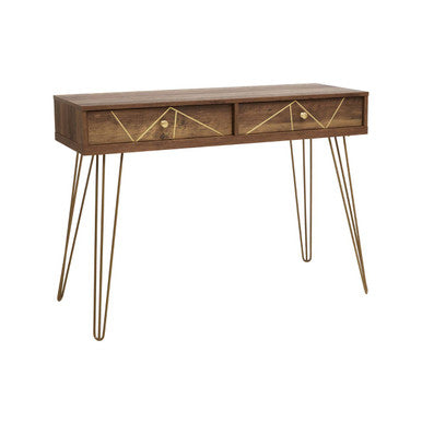 Wood Effect Console Table with 2 Storage Drawers and Hairpin Metal Legs | Flori